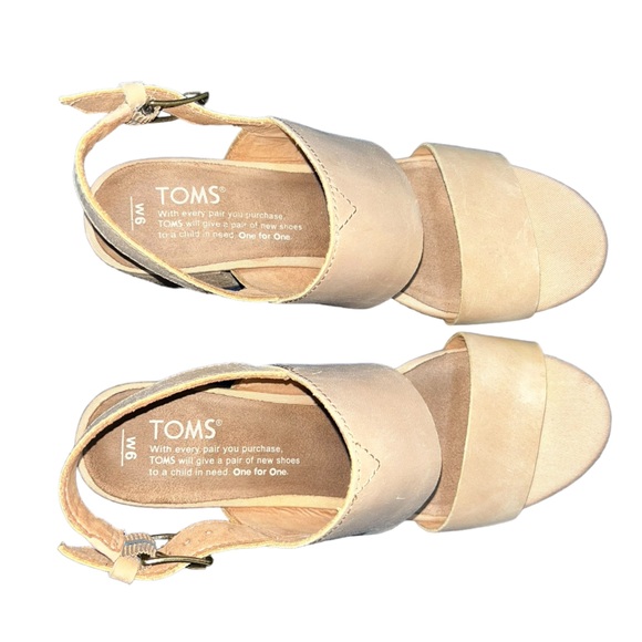 Toms Poppy Tan Leather Stacked Heel Slingback Sandals Size 6 W - Picture 5 of 5